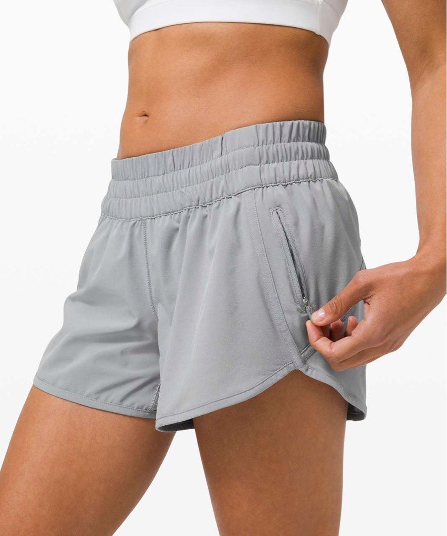 Lululemon Tracker Short 4" - dot 4 (Category: Shorts) located in Pagsanjan. Submitted by zhairaaaaa (Listing ID 1469116798, Image 2). Description: Lululemon athletic shorts in grey. High-rise waistband with internal drawcord to keep everything secure while running or working out. Zippered pocket on the side holds cards or keys safely. Lightweight fabric, breathable mesh panels near the hem. Iconic reflective logo on the back right hip. Actual col