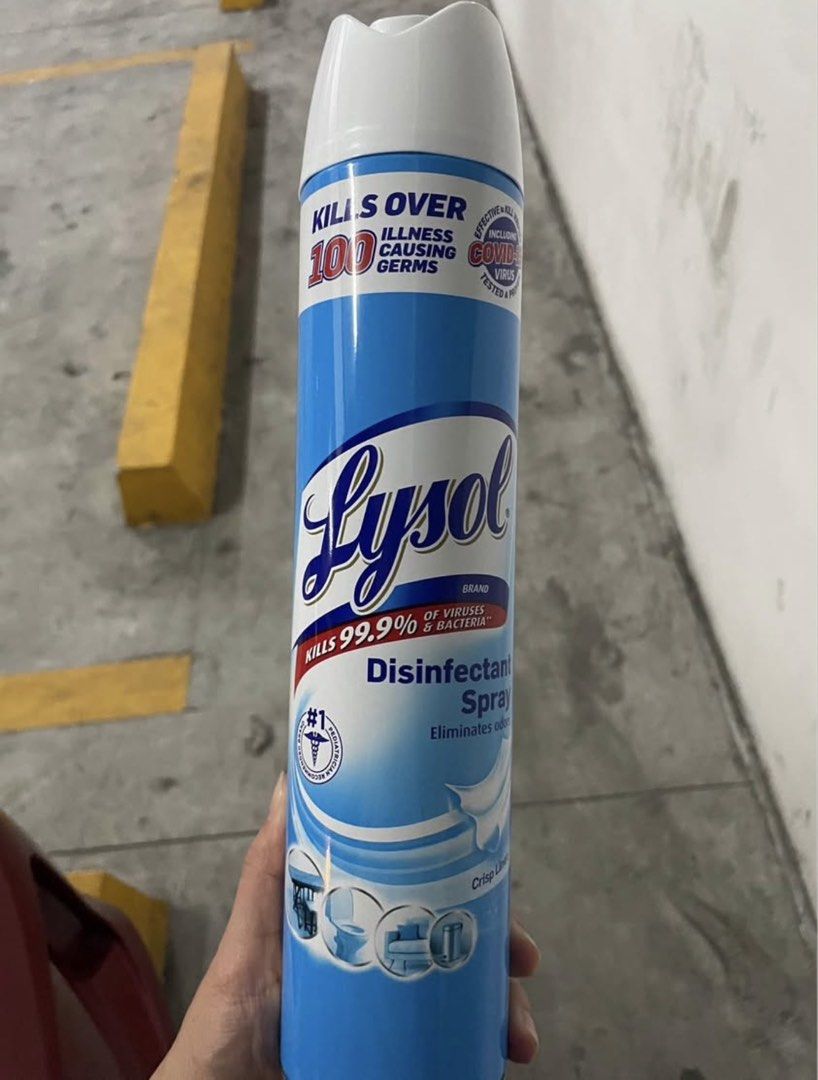 Lysol Disinfectant Spray Crisp Linen Scent (Category: Cleaning Tools & Supplies) located in Makati City. Submitted by sapphire27_ (Listing ID 1469032546, Image 1). Description: - Product: Lysol Disinfectant Spray - Scent: Crisp Linen - Condition: Brand new, full can, and unopened - Size: Standard aerosol can (blue and white packaging) - Key Benefit: Kills viruses and bacteria, including COVID-19 germs - Use: Keeps your home sanitized and smelling