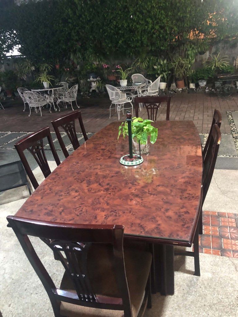 Mahogany wood dining set and cabinet (Category: Other Home Furniture) located in Caloocan City. Submitted by Gucci00021 (Listing ID 1468990921, Image 2). Description: cabinet 6seater dining set take all-37k nego.