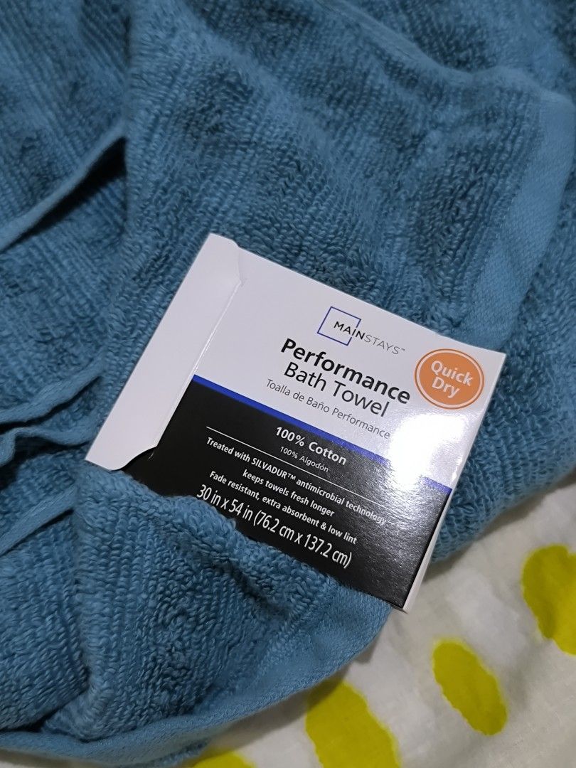 Mainstays Teal Blue Bath Towel (Category: Bedding & Towels) located in General Santos City (Dadiangas). Submitted by animoya (Listing ID 1469061671, Image 2). Description: - Brand: Mainstays Performance - Size: 30" x 54" - Material: 100% Cotton.