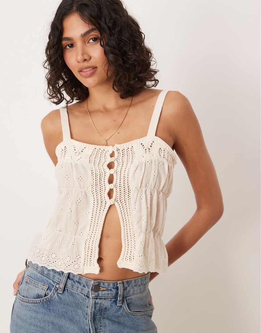 Mango Knit and Eyelet Open-Front Camisole Top (Category: Sleeveless) located in Manila. Submitted by sh4rice (Listing ID 1469003518, Image 1). Description: Never worn.