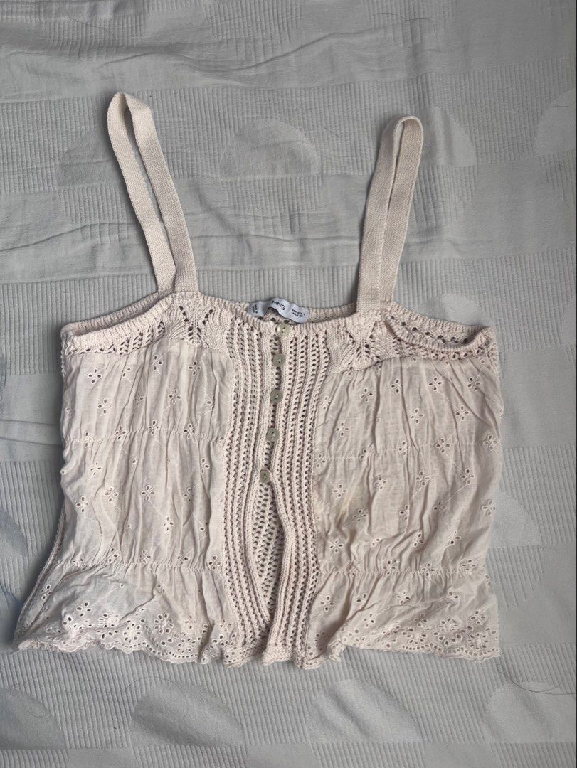 Mango Knit and Eyelet Open-Front Camisole Top (Category: Sleeveless) located in Manila. Submitted by sh4rice (Listing ID 1469003518, Image 2). Description: Never worn.