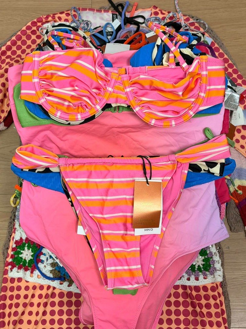 Mango Lefties Swimwear Collection Bikinis (Category: Bikinis & Swimsuits) located in Taguig. Submitted by tinacas018 (Listing ID 1469039768, Image 2). Description: - Brand new bikini sets from Mango and Lefties - Mix of colors, patterns (striped, textured), and plain designs - Sizes range from Small to Medium - Many pieces still have original tags attached - Perfect grab bag for vacations and beach days.