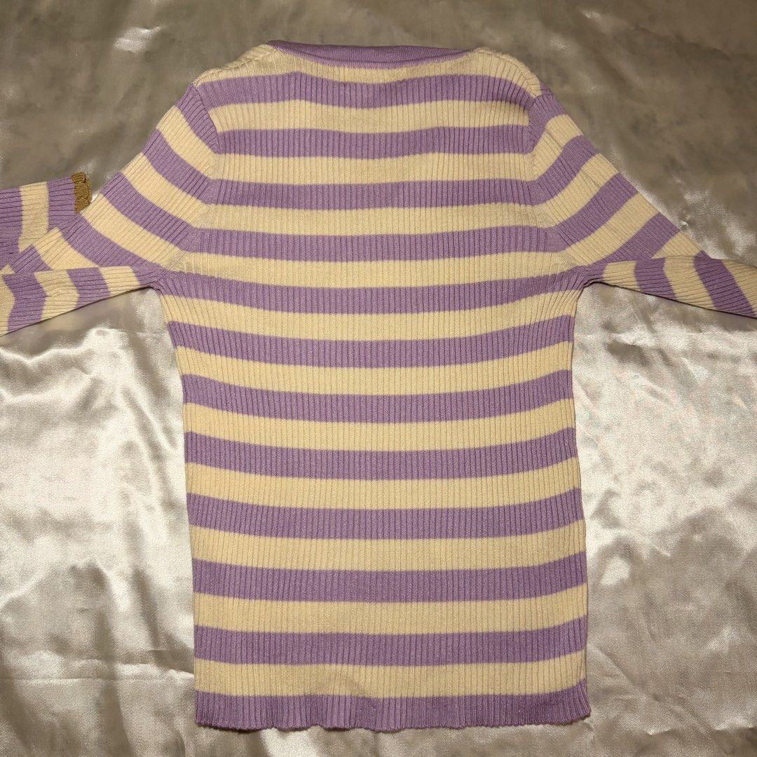 Mango Lilac & Cream Striped Ribbed Polo Sweater (Category: Longsleeves) located in Manila. Submitted by juliarmls (Listing ID 1469091166, Image 2). Description: No Issues Good Condition Rarely used.