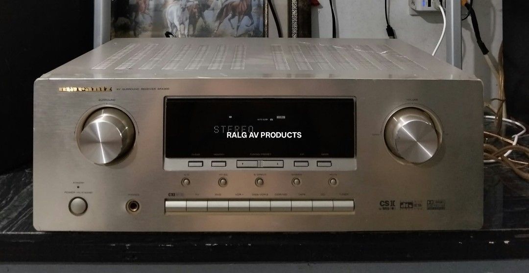 Marantz AV Surround Receiver SR4300 (Category: Soundbars, Speakers & Amplifiers) located in Bulacan. Submitted by ronald277077025 (Listing ID 1469026397, Image 1). Description: MARANTZ 6.1 AV SURROUND AMPLIFIER SR4300 80 WATTS POWER OUTPUT PER CHANNEL DOLBY DIGITAL EX DTS NEO 6 DOLBY PRO LOGIC II FULLY OPERATIONAL 110 VOLTS DIMENSIONS: W44 x H16.4 x D36.5 CM 12.5 kg NO REMOTE CONTROL Location: Sta Maria Bulacan Shipping at buyers expense.