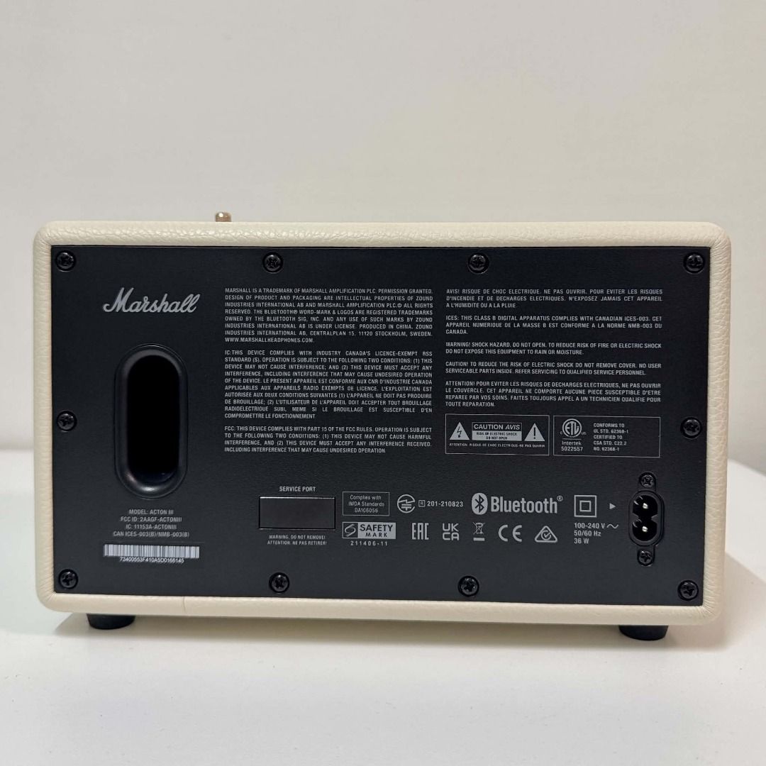 Marshall Acton III (Category: Soundbars, Speakers & Amplifiers) located in Mandaluyong City. Submitted by felichinun21635 (Listing ID 1468948894, Image 2). Description: Marshall Acton III Bluetooth Speaker – Excellent Condition Price: ₱ 13,000 Selling my Marshall Acton III in excellent, mint condition. Color: Cream Connectivity: Bluetooth 5.2 and 3.5 mm AUX input -Barely used -No visible scratches or signs of damage -Great sound quality -All butt