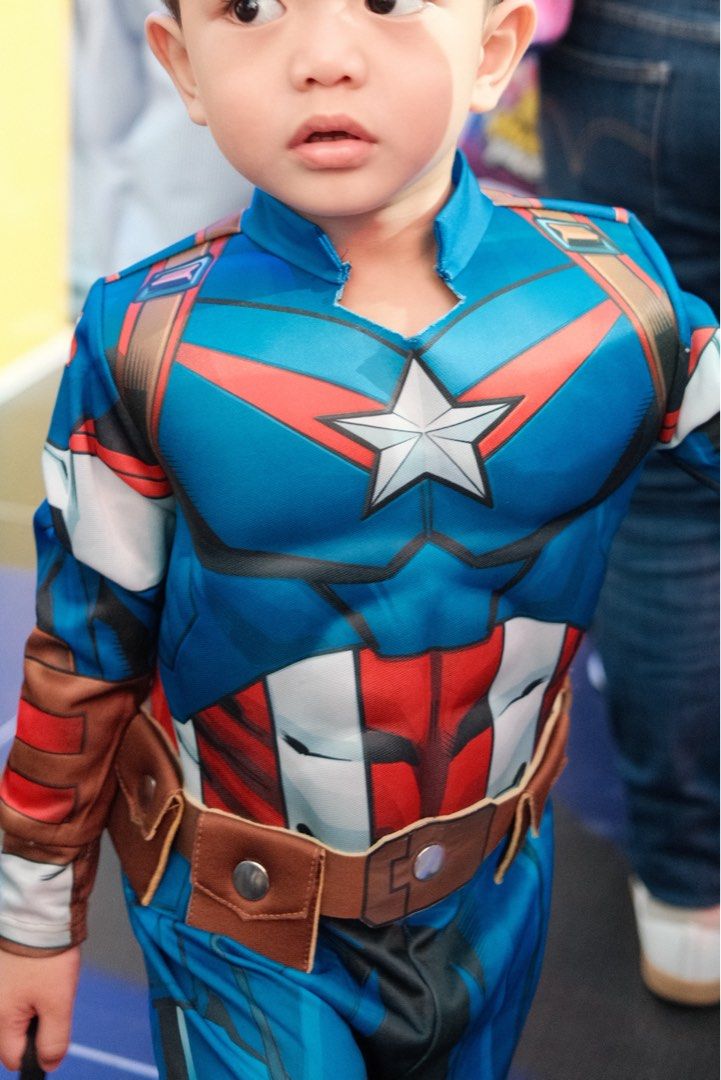 Marvel Costume/ Captain America (Category: Babies & Kids Fashion) located in Manila. Submitted by joannycruz (Listing ID 1468997035, Image 3). Description: Size : XS Bought this at SM. Used Once Good for 2-3 yrs old Original price: 2699.