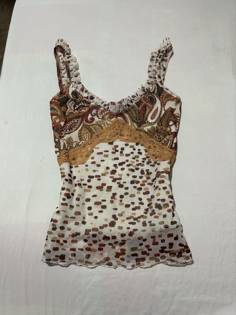 SOLD |y2k paisley mesh style cami top (Category: Sleeveless) located in Pagadian. Submitted by yowna_declutters (Listing ID 1469094285, Image 1). Description: size medium | good condition dm for more info.