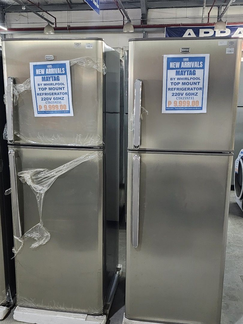 Maytag by Whirlpool Top Mount Refrigerator 220V 60Hz (Category: Refrigerators and Freezers) located in Cainta. Submitted by christine07. (Listing ID 1468978708, Image 1). Description: - Brand: Maytag by Whirlpool - Type: Top mount refrigerator - Power: 220V 60Hz - Finish: Stainless steel with sturdy door handles (protective plastic still on) - Interior: Clean white shelves, door bins, and crisper drawers - Freezer: Spacious top section with inclu