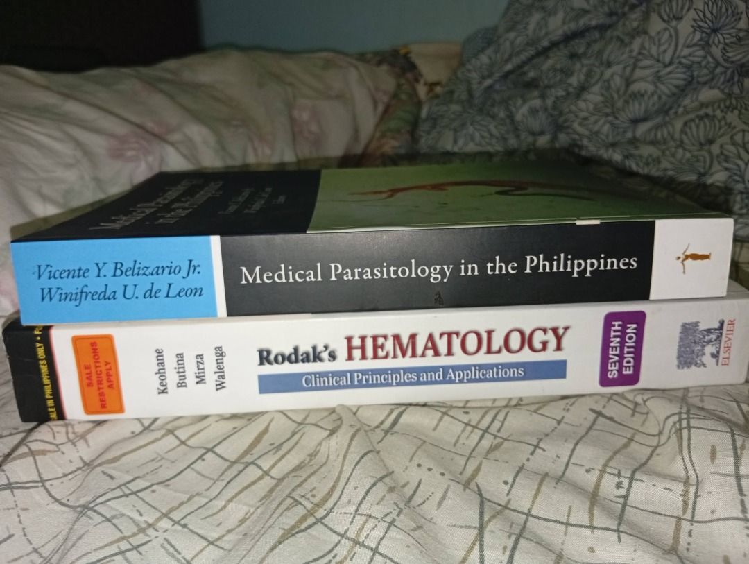 MEDTECH BOOKS (Category: Textbooks) located in Caloocan City. Submitted by swiftmountain_de5252 (Listing ID 1469144306, Image 1). Description: • Rodaks Hematology 7th Edition (With very minimal pencil highlights, with a signature sign sa front cover but minimal lang din) • Philippine Textbook of Medical Parasitology by Belizario (Good as new) *Prices are still negotiable*.