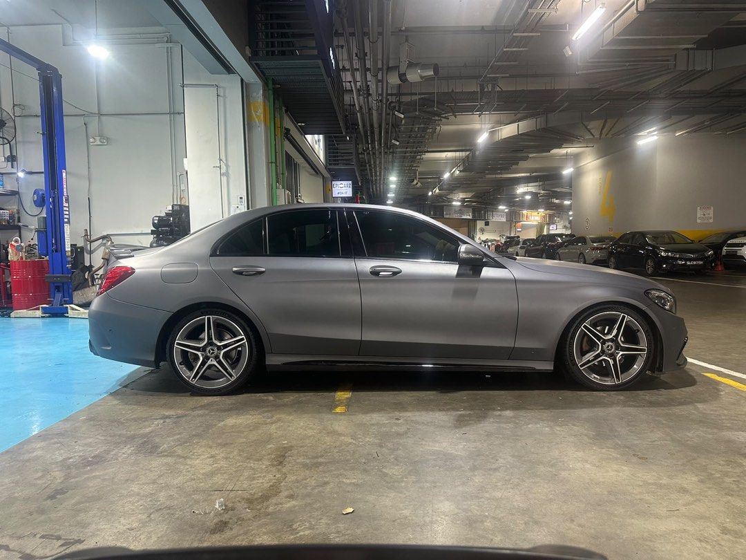 Mercedes-Benz C-Class Saloon C180 Avantgarde (A) (Category: Used Cars) located in Singapore. Submitted by braverabbit-111c (Listing ID 1469076404, Image 3). Description: Direct owner sale Matte grey Mercedes sedan with black roof and sport grille. Clean body lines, AMG style rims. Engine bay kept tidy, regular maintenance done. Interior seats five comfortably. Registration plate SKN8566C. Drop a message if keen to view the vehicle. Come with bils