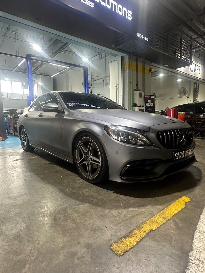 Mercedes-Benz C-Class Saloon C180 Avantgarde (A) (Category: Used Cars) located in Singapore. Submitted by braverabbit-111c (Listing ID 1469076404, Image 2). Description: Direct owner sale Matte grey Mercedes sedan with black roof and sport grille. Clean body lines, AMG style rims. Engine bay kept tidy, regular maintenance done. Interior seats five comfortably. Registration plate SKN8566C. Drop a message if keen to view the vehicle. Come with bils
