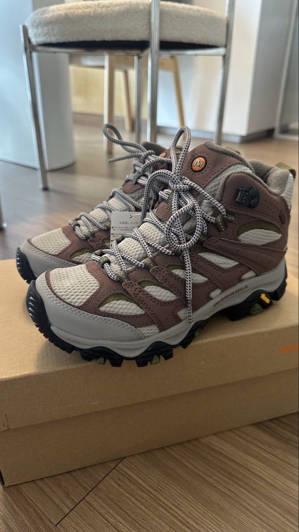 Merrell Hiking Boots GORE-TEX (Category: Boots) located in Pasay City. Submitted by jeannesee (Listing ID 1468991377, Image 2). Description: - Brand: Merrell Waterproof Hiking Boots - Colorway: Brown, grey, and olive - Waterproofing: GORE-TEX membrane keeps feet dry in wet conditions - Outsole: Vibram rubber outsoles for superior traction on rough trails - Comfort: Padded collar and tongue for extra ankle support - Condition: Brand new with tags 