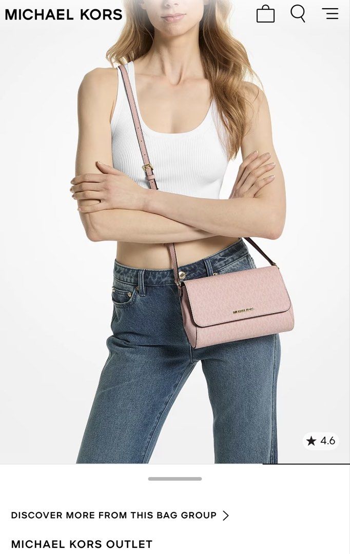 MICHAEL KORS Bag (Category: Luxury Bags & Wallets) located in Manila. Submitted by liv3x (Listing ID 1468954439, Image 3). Description: Product Specifications * Dimensions: 9” W × 5.75” H × 2.25” D (approx. 23 × 6 × 15 cm) * Strap Drop: Adjustable from 22.5” to 24.5” (removable to use as a hand pouch) * Materials: 89.4% coated canvas, 9.6% polyester, 1% polyurethane exterior; 100% leather trim * Hardware: Gold-tone hardware with a snap fastening.
