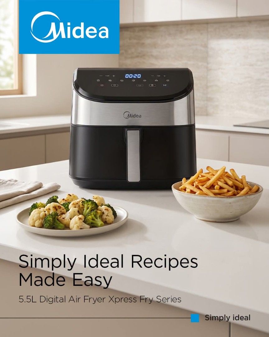 MIDEA DIGITAL AIR FRYER (Category: Air Conditioning and Heating) located in Quezon City. Submitted by bnewshop2019 (Listing ID 1468994190, Image 1). Description: Brand new and Sealed.