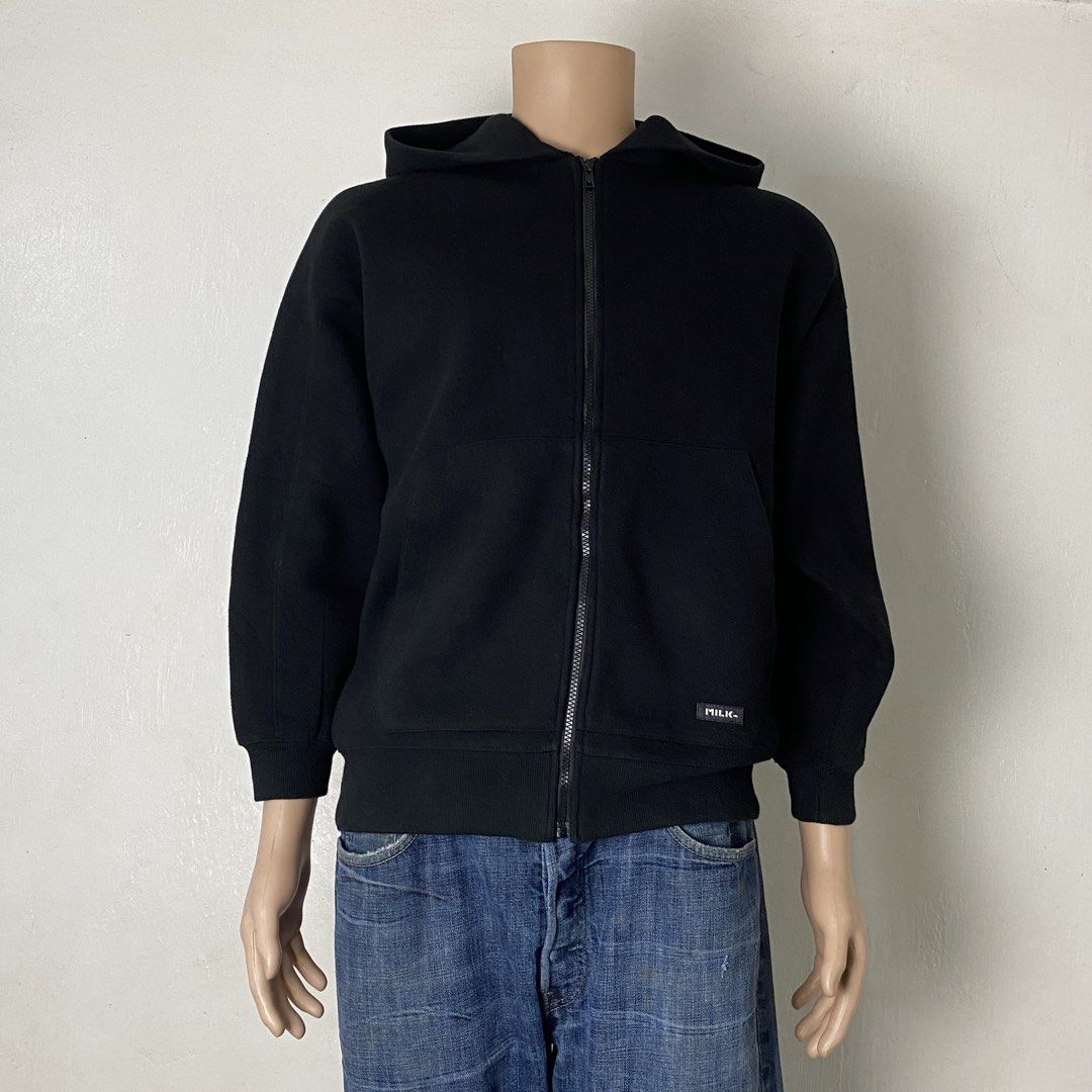 MILKFED 👟 | Black Zip-Up Hoodie (Category: Hoodies) located in Bulacan. Submitted by orc.ph (Listing ID 1469064670, Image 2). Description: MILKFED 👟 | Black Zip-Up Hoodie Material Used: Cotton - Black - Japan -Full-Zip -Casual -Streetwear -Hood MILKFED Block Lettering -Split Kangaroo Pouches ‎-Size: XL -Width: 23 ‎-Length: 26 ‎ ‎Pristined Condition. No Visible Flaws. ‎ No Issue At All ‎⚠️Note: For Inspo lang po yung When worn, Mag base padin po