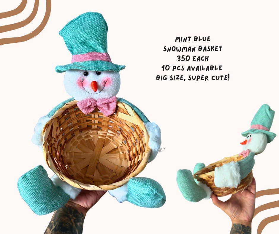 Mint Blue Snowman Rattan Basket (Category: Other Home Decor) located in Pasig City. Submitted by homeyvibesph (Listing ID 1469085434, Image 1). Description: 10 PCS AVAILABLE TAKE ALL FOR 2850.