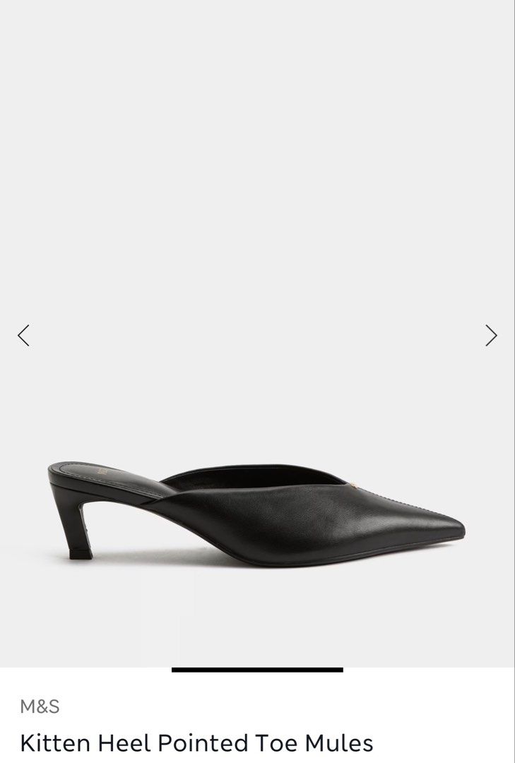M&S Kitten Heel Pointed Toe Mules (UK 8) (Category: Heels) located in Quezon City. Submitted by clothesandstuffbyb__ (Listing ID 1469139627, Image 2). Description: - Brand: M&S (Marks & Spencer) - Style: Pointed toe mules with kitten heel and gold-tone vamp hardware - Comfort: Built-in Insolia technology for all-day wear - Size: UK 8 / EUR 42 - Condition: Brand new with tags (BNWT), never worn Bought from the UK.