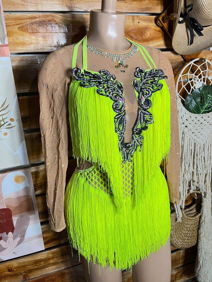 NEON FRINGE LATIN COSTUME 💚 (Category: Activewear) located in Pagadian. Submitted by angelcanzado (Listing ID 1468985299, Image 3). Description: NEON FRINGE LATIN COSTUME 💚 Pang dance contest 💃 Pretty kaau ni actual with stones One size fits S-M, super stretchy .