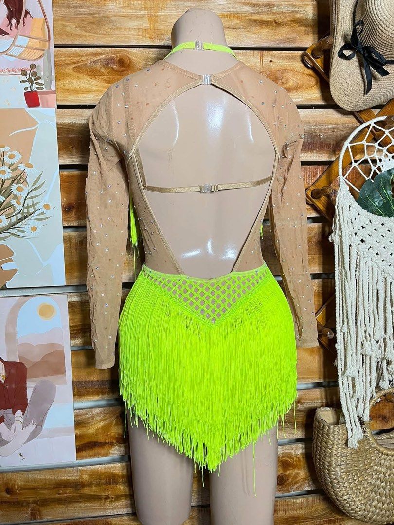 NEON FRINGE LATIN COSTUME 💚 (Category: Activewear) located in Pagadian. Submitted by angelcanzado (Listing ID 1468985299, Image 2). Description: NEON FRINGE LATIN COSTUME 💚 Pang dance contest 💃 Pretty kaau ni actual with stones One size fits S-M, super stretchy .