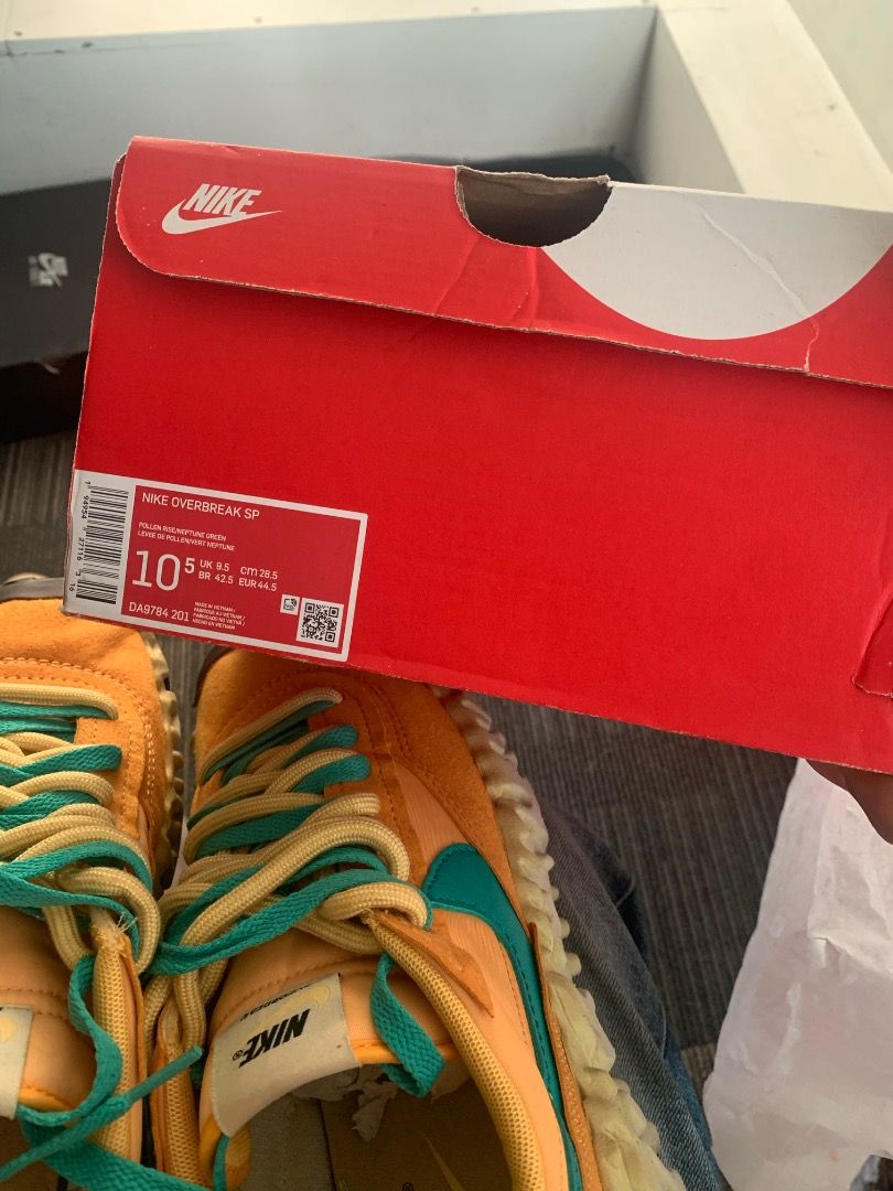Nike Overbreak SP Pollen Rise University Red (Category: Sneakers) located in Mabalacat. Submitted by papsi728 (Listing ID 1469113563, Image 1). Description: - Model: Nike Overbreak SP (US release) - Colorway: Pollen Rise and University Red - Size: US 10.5 - Design: Chunky layered look with a distinct textured foam midsole - Laces: Dual-colored in yellow and turquoise - Inclusions: Original box included - Condition: Brand new in box / Fresh pair D
