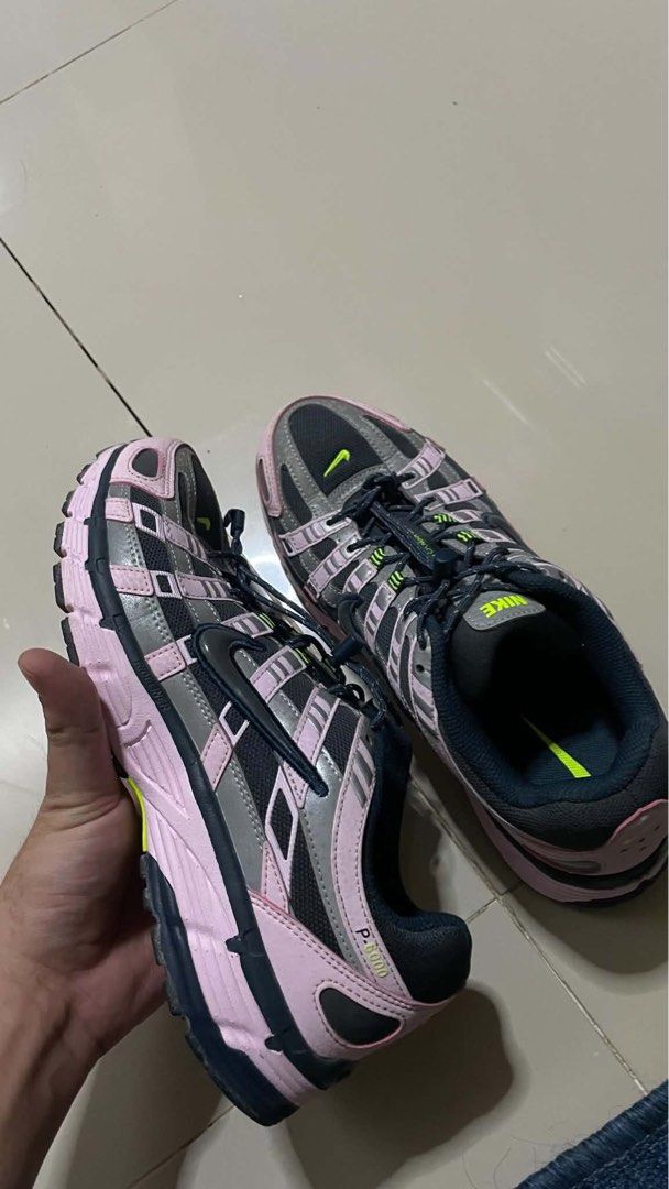 Nike P-6000 Pink Black Grey Sneakers (Category: Sneakers) located in Quezon City. Submitted by kayelene (Listing ID 1468977749, Image 2). Description: - Model: Nike P-6000 sneakers - Colorway: Pink, black, and grey with neon green accents on the branding and laces - Upgraded feature: Custom bungee toggle lace system installed - Design: Chunky retro running silhouette with stylish striped overlays - Condition: Soles have light wear underneath; upp