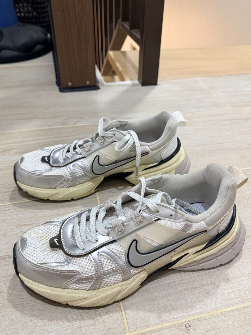 Nike V2K Run Metallic Silver Summit White FD0736-100 (Category: Sneakers) located in Manila. Submitted by suarezmar48444 (Listing ID 1469131242, Image 2). Description: - Item: Nike V2K Run Sneakers - Colorway: Metallic Silver / Summit White - Style Code: FD0736-100 - Design: Chunky retro aesthetic with breathable mesh uppers, caged overlays, and a vintage cream midsole - Condition: Worn a few times, soles show normal dirt and light wear from outd