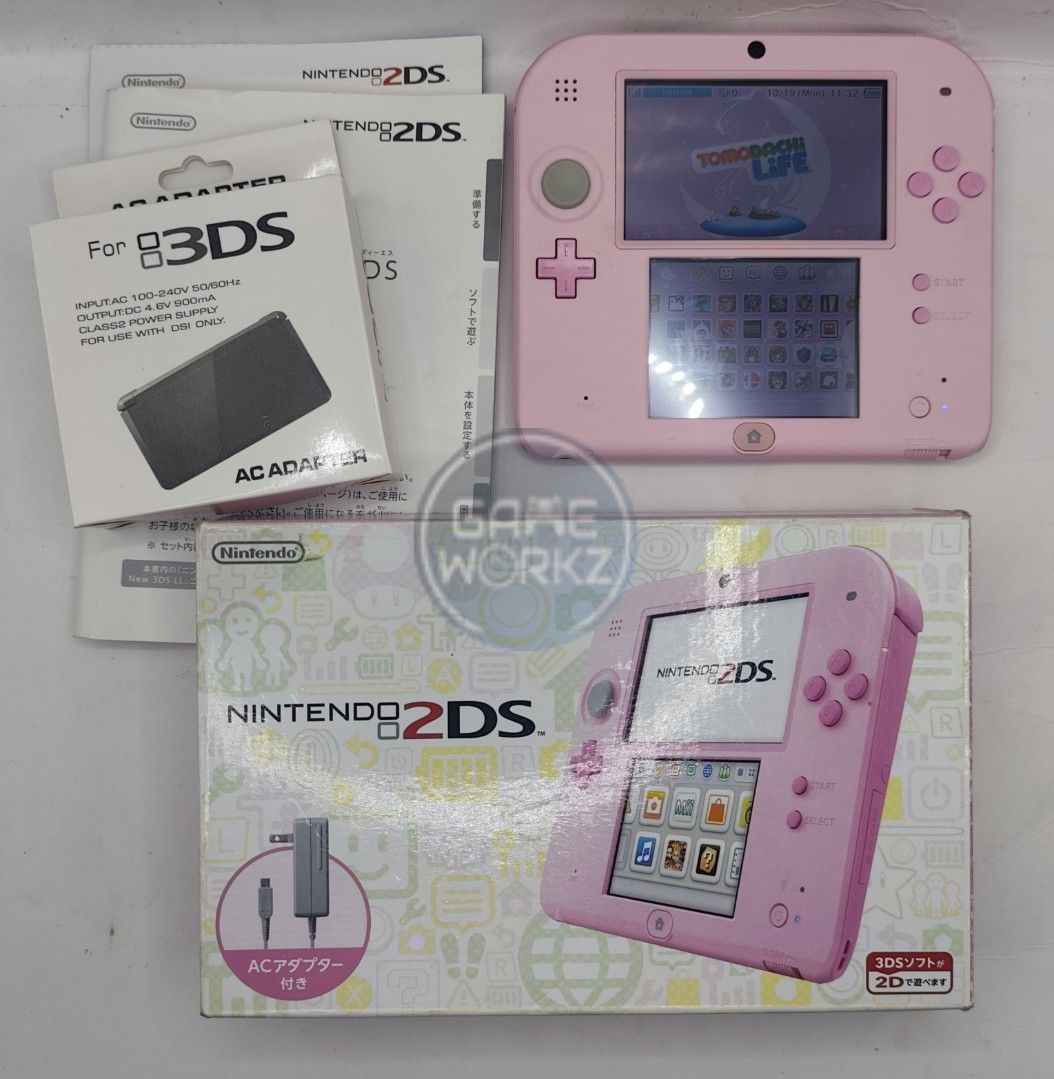 Nintendo 2DS Pink w/ box (Category: Nintendo) located in Muntinlupa City. Submitted by gwdotph (Listing ID 1469107832, Image 1). Description: ⭐ FOR SALE: Nintendo 2DS Pink w/ box rare Unit Overall Condition: 96% overall aesthetics Released Exclusively in Japan🇯🇵 (Actual photos posted) 📦 Inclusions: • Nintendo 2DS Pink Console • Brand-new 220v charger, Stylus • Box, Manuals, Original Battery, • Brand-new 32GB microSD loaded w/ games 🛠️ System 