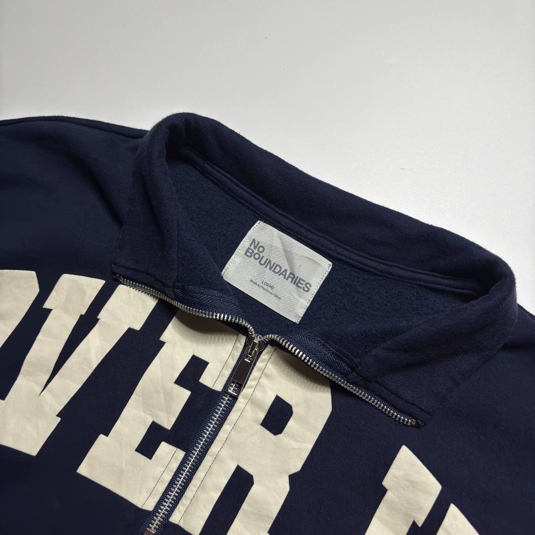No Boundaries “OVER IT” half-zip sweatshirt (Category: Coats, Jackets and Outerwear) located in San Pablo. Submitted by refitsph (Listing ID 1468932097, Image 3). Description: - Width: 29 - Length: 29 - Legit / Authentic - Flawless - Already Washed and Ready to Wear.