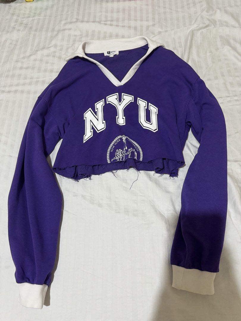 nyu cropped top (Category: Longsleeves) located in Marikina City. Submitted by fatherzav (Listing ID 1469023313, Image 2). Description: RFS: decluttering size XS-S no flaws, barely used MOP: bdo, gcash MOD: j&t, lalamove.