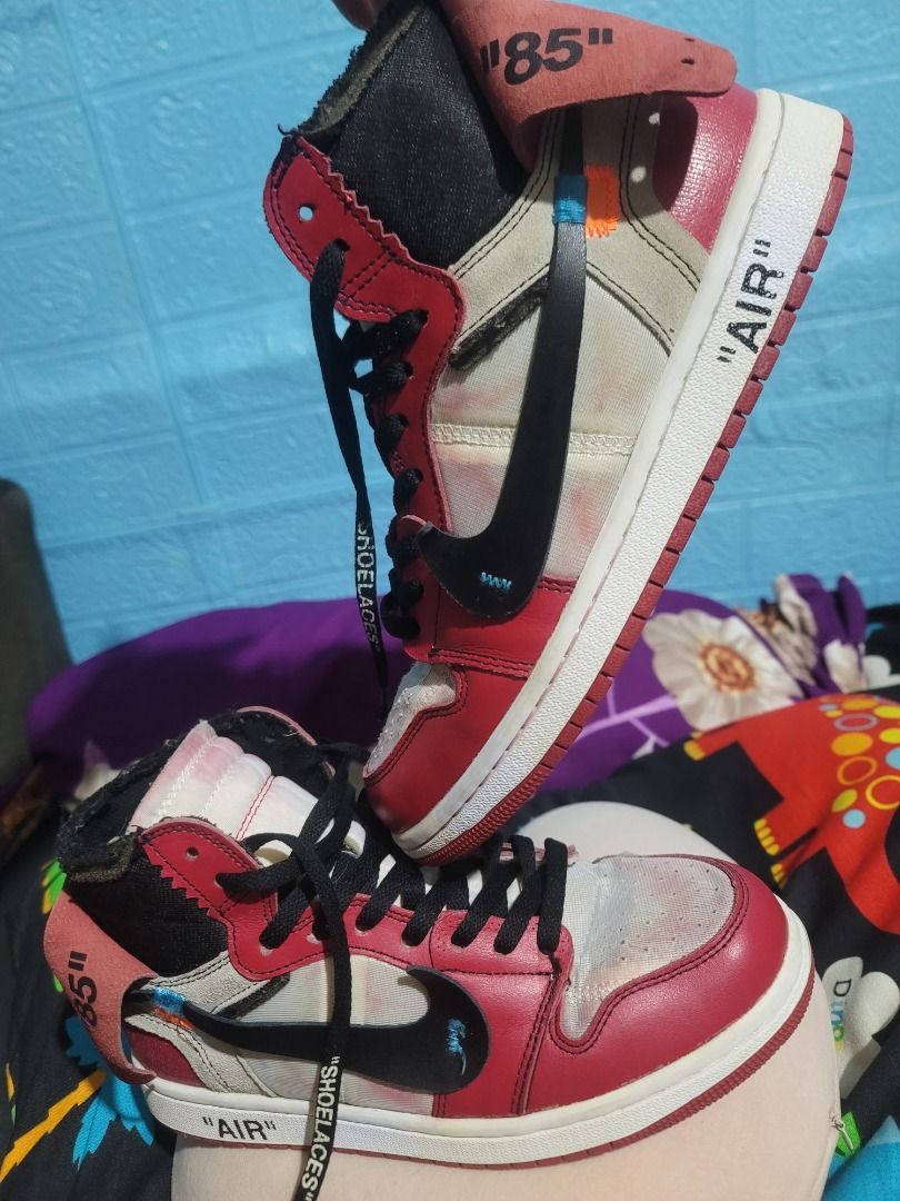 Off-White x Nike Air Jordan 1 Chicago (Category: Sneakers) located in Caloocan City. Submitted by remwil18 (Listing ID 1468933257, Image 3). Description: - Model: Off-White x Nike Air Jordan 1 Chicago - Size: US 8.5 / UK 7.5 / EUR 42 / CM 26.5 - Features: Classic deconstructed design, exposed foam collar, and signature Helvetica text - Perfect holy grail or collector's piece for serious sneakerheads.