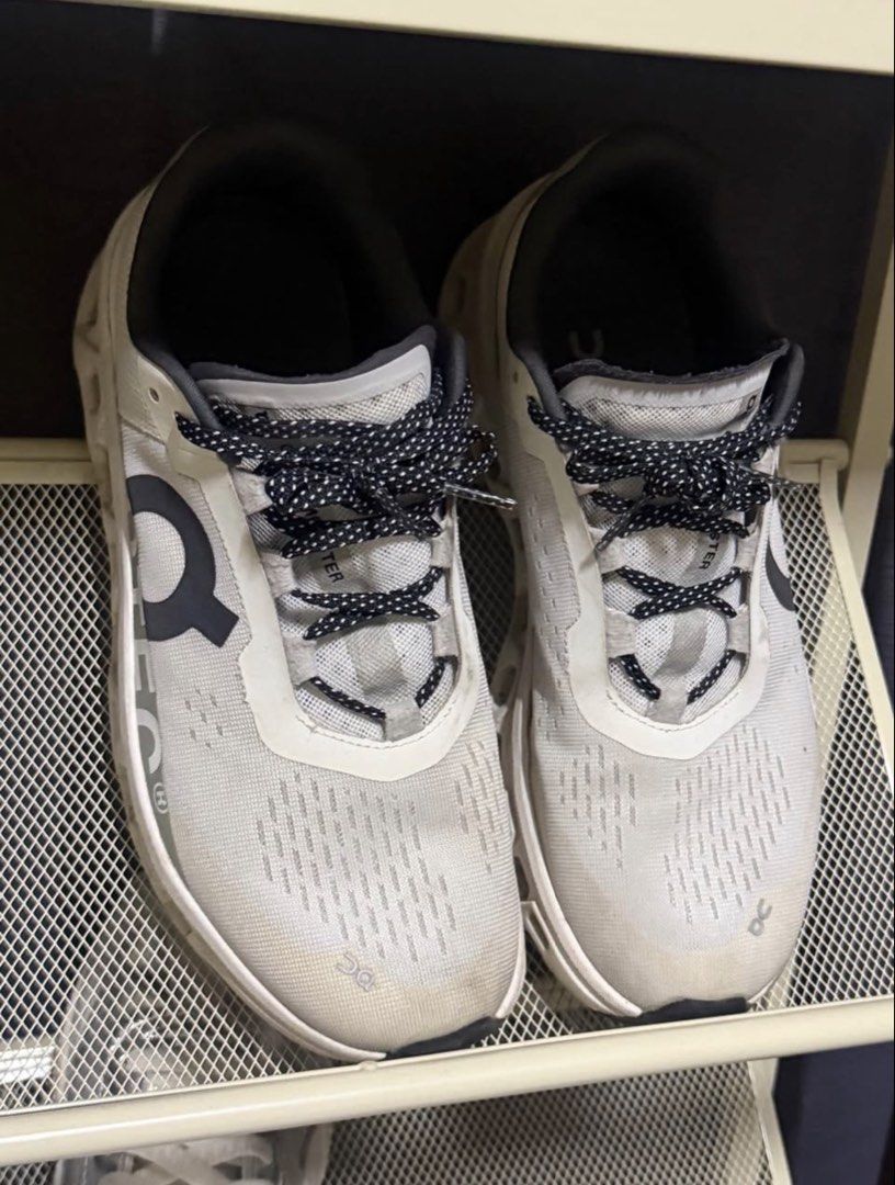 On Cloudmonster White Black Running Shoes (Category: Sneakers) located in Manila. Submitted by frankietheresee (Listing ID 1468944640, Image 3). Description: - Model: On Cloudmonster - Colorway: White and Black - Sole: Chunky CloudTec with visible cushioning pockets for maximum comfort - Laces: Unique speckled black and white - Upper: Breathable mesh with strategic perforations - Branding: On logo printed on sides and toe area - Lining: Dark grey