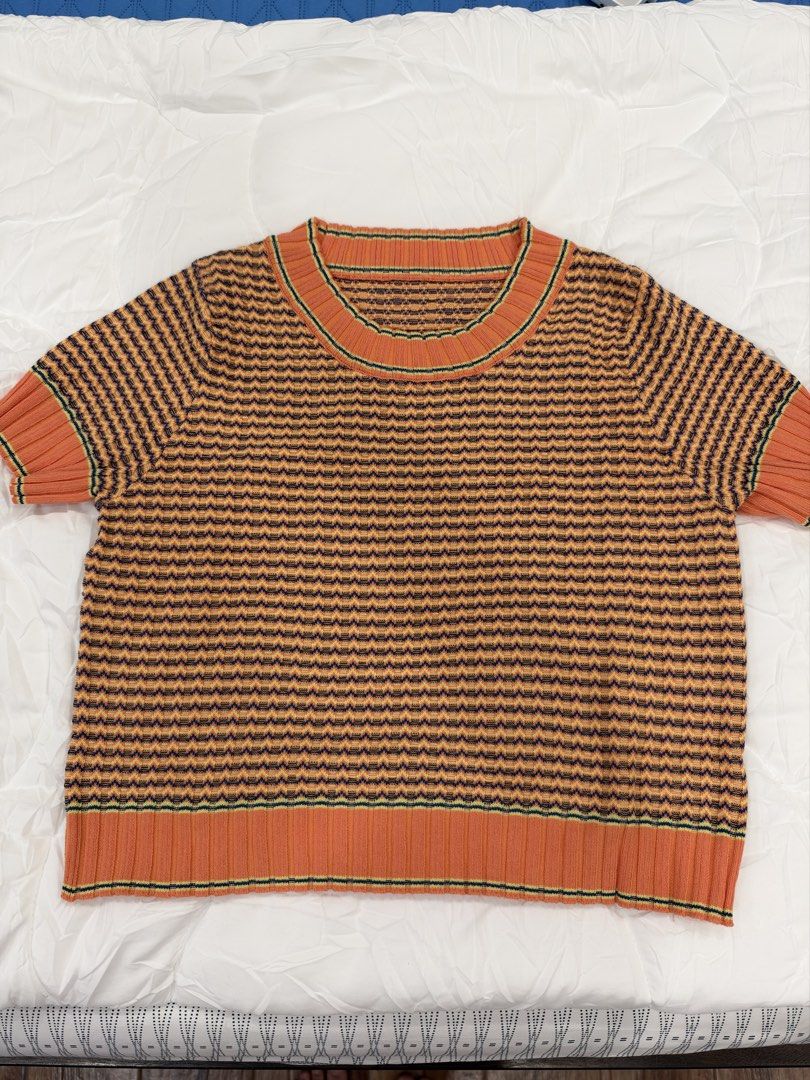 Orange patterned short sleeve knit sweater (Category: Blouses) located in Taguig. Submitted by s_tl24 (Listing ID 1469064757, Image 1). Description: .