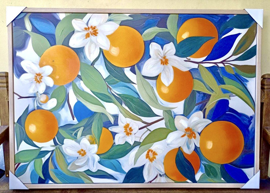 Oranges and White Flowers Blooming in Canvas Wall Frame (Category: Wall Decor) located in Quezon City. Submitted by thequaintshop (Listing ID 1469149419, Image 1). Description: .