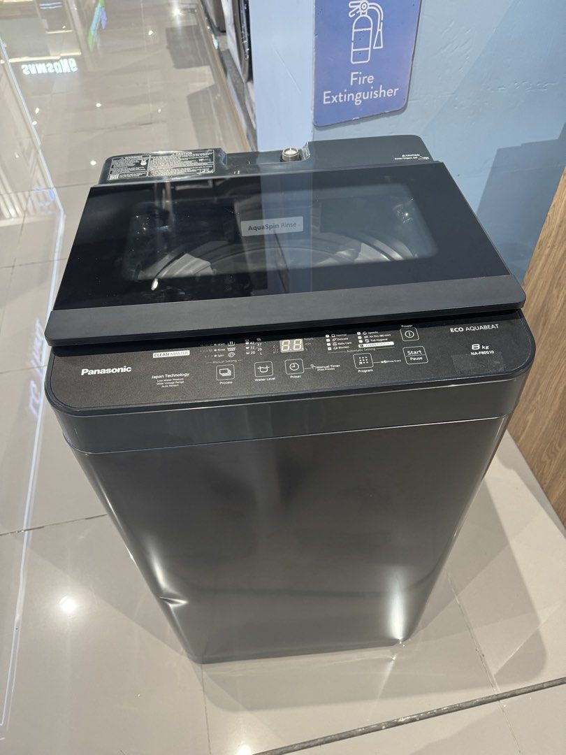 Panasonic 8kg Automatic Ecobeat Washing Machine (Category: Washing Machines and Dryers) located in Manila. Submitted by angelicacdc (Listing ID 1469057936, Image 2). Description: * Brand: Panasonic Eco Aquabeat * Model: NA-FB850 * Capacity: 8 kg * Type: Top-load automatic * Features: Multiple wash programs, AquaSpin Rinse, digital controls * Condition: Good used condition; some cosmetic wear * Measurements: Approx. 60 × 65 × 100 cm (W × D × H) * 