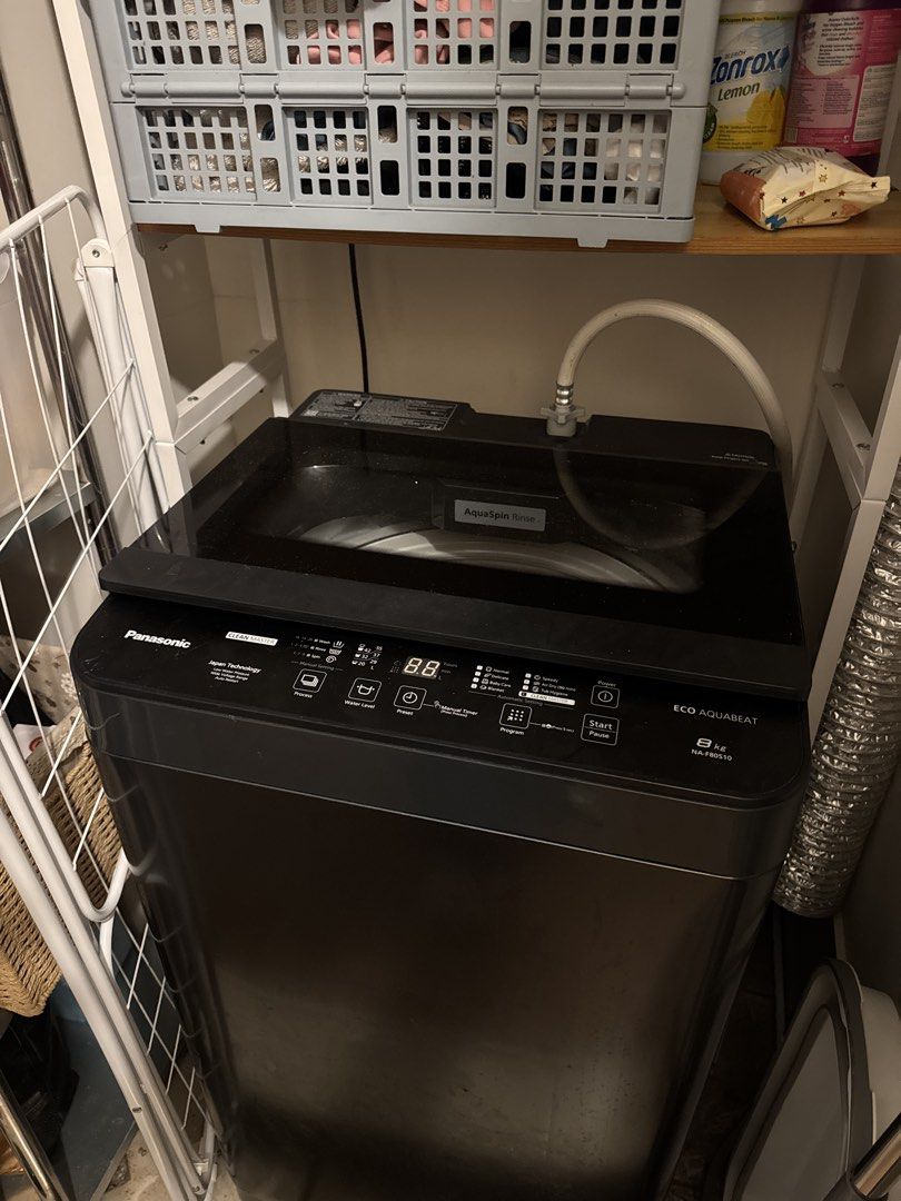 Panasonic 8kg Automatic Ecobeat Washing Machine (Category: Washing Machines and Dryers) located in Manila. Submitted by angelicacdc (Listing ID 1469057936, Image 1). Description: * Brand: Panasonic Eco Aquabeat * Model: NA-FB850 * Capacity: 8 kg * Type: Top-load automatic * Features: Multiple wash programs, AquaSpin Rinse, digital controls * Condition: Good used condition; some cosmetic wear * Measurements: Approx. 60 × 65 × 100 cm (W × D × H) * 