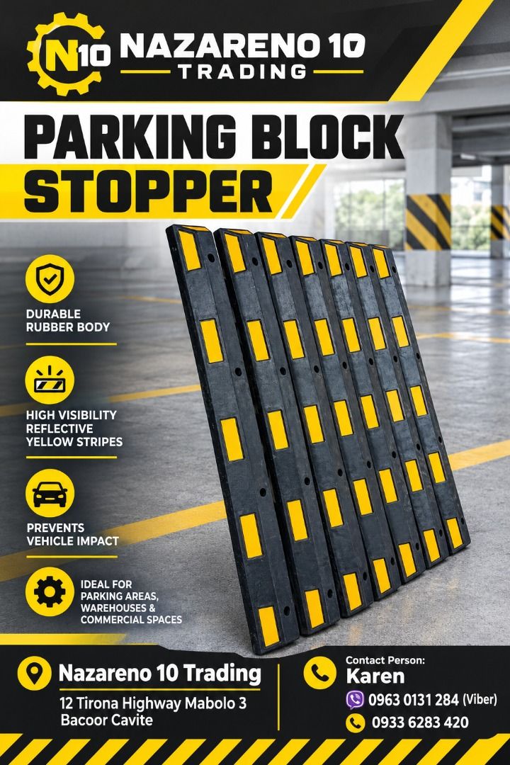 Parking Block Stopper (Category: Looking For) located in Bacoor. Submitted by kajezame.2021 (Listing ID 1469006039, Image 1). Description: Parking Block Stopper 200 cm 183 CM For More Details and Discount Contact Ms. Karen NAZARENO 10 TRADING 0963 0131 284 0933 6283 420 0956 7028 557 0933 8559 510 Landline: Look for Ms. Karen (046 ) 416 3920 Also available: • Traffic cone • SCBA • Hooded trash bin • Road Plastic Barrier • Spill boom • Fishing buo