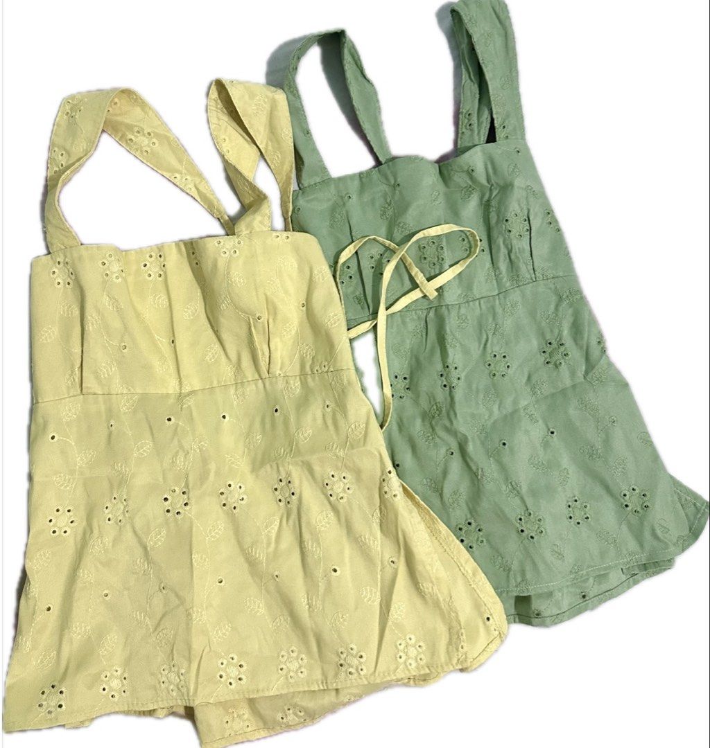 Pastel Yellow and Green Backless Top (Category: Blouses) located in Manila. Submitted by callieg__ (Listing ID 1469063338, Image 1). Description: - get both item for 190 only - LP posted - gcash/bank transfer - lalamove/lbc - can fit S-M - used once loc: manila.
