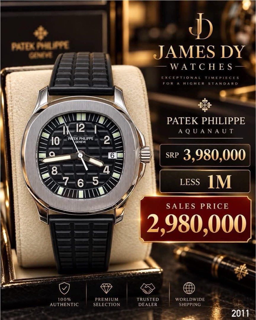 Patek Philippe Aquanaut Black Dial Rubber Strap Watch (Category: Luxury Watches) located in Manila. Submitted by watchesbyjamesdy (Listing ID 1469018680, Image 1). Description: - Brand: Patek Philippe Aquanaut - Dial: Black with raised grid pattern, luminous hands, and Arabic numerals - Case: Rounded octagonal stainless steel case - Strap: Black composite rubber strap with steel deployment clasp - Condition: Clean aesthetic - Source: James Dy Wat
