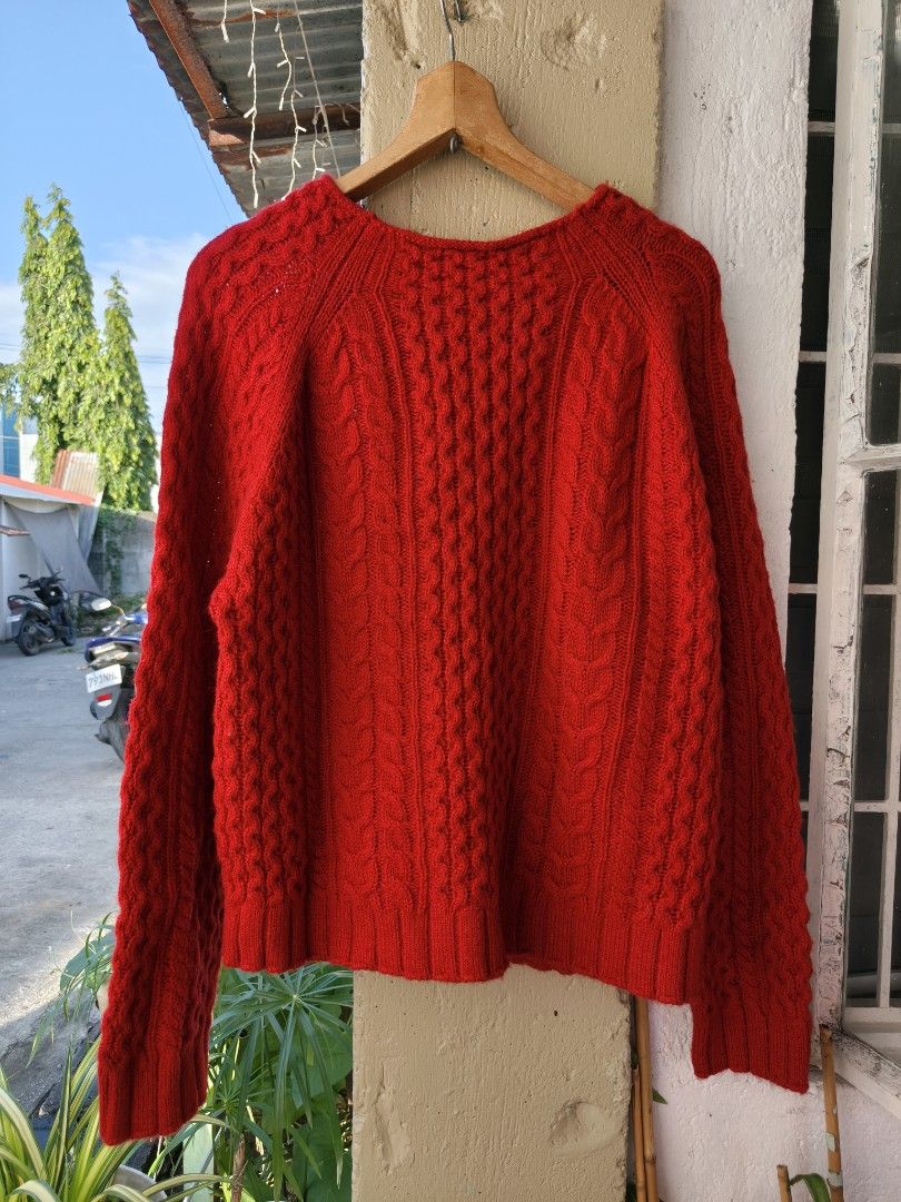 Pendleton Red Cable Knit Shetland Wool Sweater Size XL (Category: Coats, Jackets and Outerwear) located in Binan City. Submitted by makinpeso0622 (Listing ID 1469015450, Image 2). Description: - Brand: Pendleton - Color: Bright Red - Size: XL - Material: 100% Shetland Wool - Style: Classic crewneck, long sleeves, ribbed trim, textured cable knit - Care: Machine wash cold, gentle cycle.