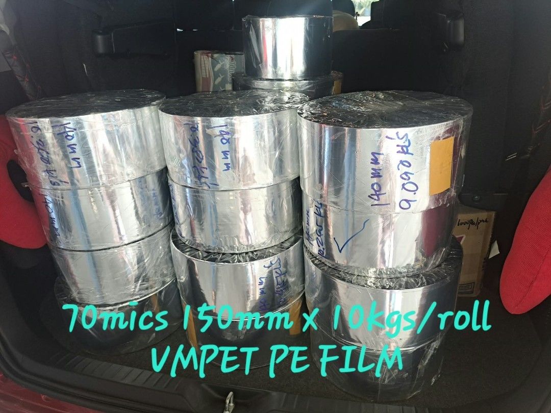 PET Foil PE Film Rolls Assorted Sizes (Category: Craft Supplies & Tools) located in Manila. Submitted by ebradaargi81947 (Listing ID 1468974847, Image 3). Description: - High-quality bulk rolls of PET foil and PE film available - Types: Plain and VMPET film - Spec 1: 100mm width at 7kg - Spec 2: 140mm width at 10kg (70 microns) - Spec 3: 150mm width at 10kg (70 microns) - Stored cleanly in vehicle boot and ready for pickup.