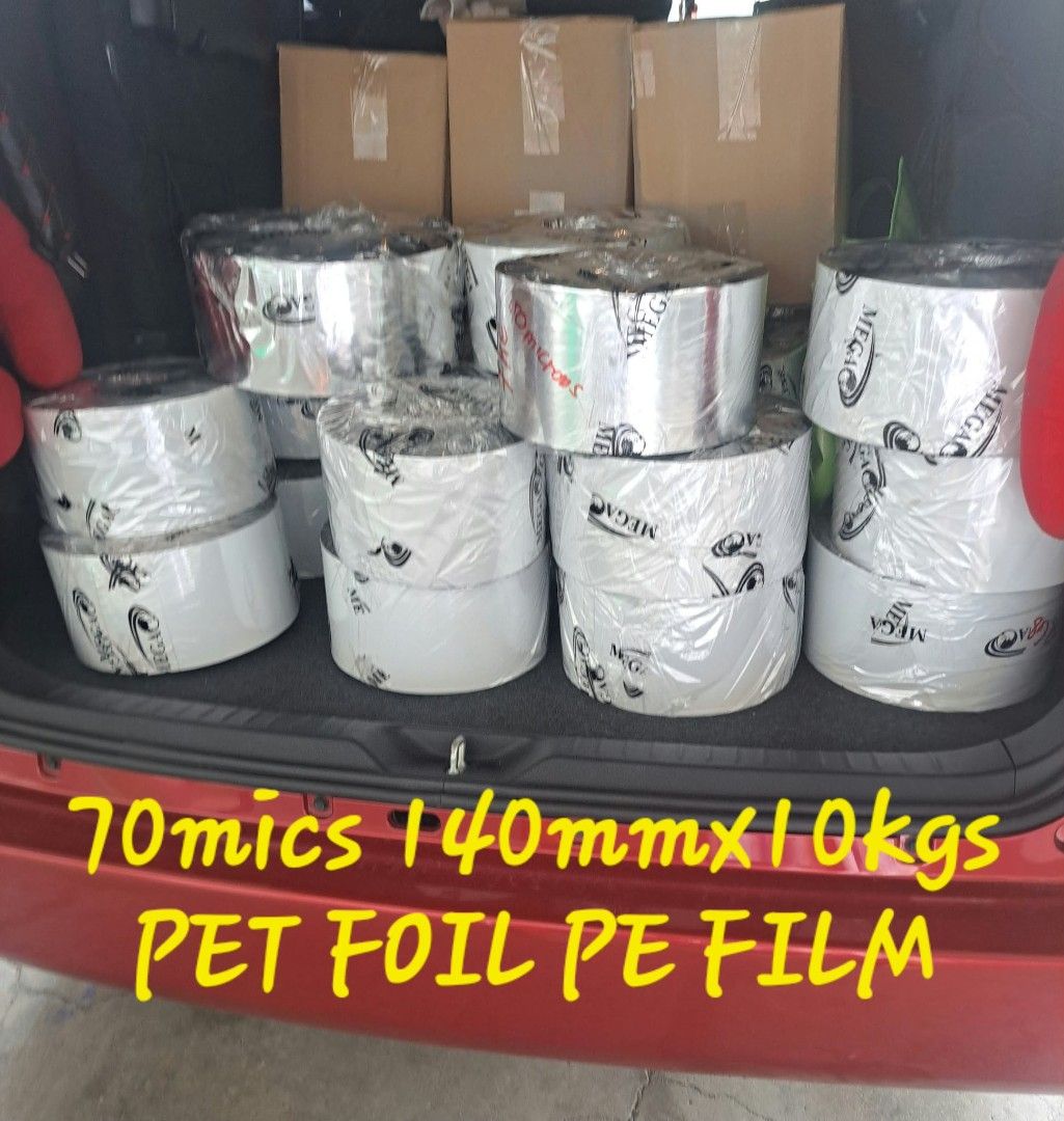 PET Foil PE Film Rolls Assorted Sizes (Category: Craft Supplies & Tools) located in Manila. Submitted by ebradaargi81947 (Listing ID 1468974847, Image 2). Description: - High-quality bulk rolls of PET foil and PE film available - Types: Plain and VMPET film - Spec 1: 100mm width at 7kg - Spec 2: 140mm width at 10kg (70 microns) - Spec 3: 150mm width at 10kg (70 microns) - Stored cleanly in vehicle boot and ready for pickup.