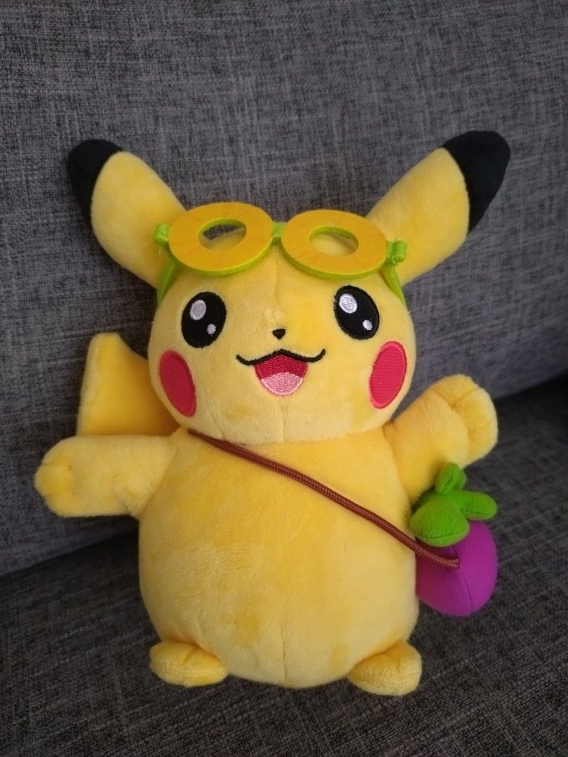 Pikachu plushie - Special Taiwan edition (Category: Plushies & Soft Toys) located in Taytay. Submitted by nhitoi (Listing ID 1468982620, Image 1). Description: - Official Pokémon Center Taipei Exclusive Pikachu plushie wearing cute pineapple ring glasses and fruit bag - Brand new with official tag RFS: bought extra.