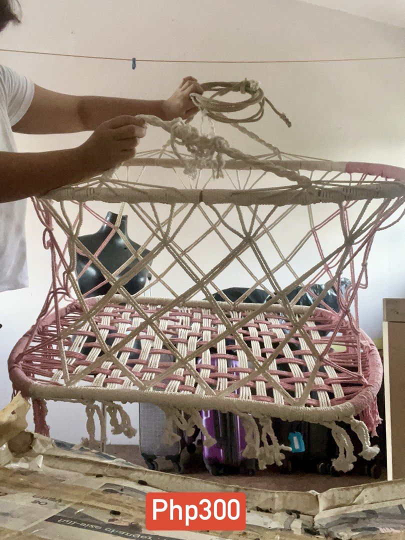 Pink and White Swing/Duyan (Category: Cots & Cribs) located in Las Pinas. Submitted by freeowl_eb0f7b (Listing ID 1468942574, Image 1). Description: - Color: pink and white - Design: Sturdy woven base with intricate knotted rope details Preloved.