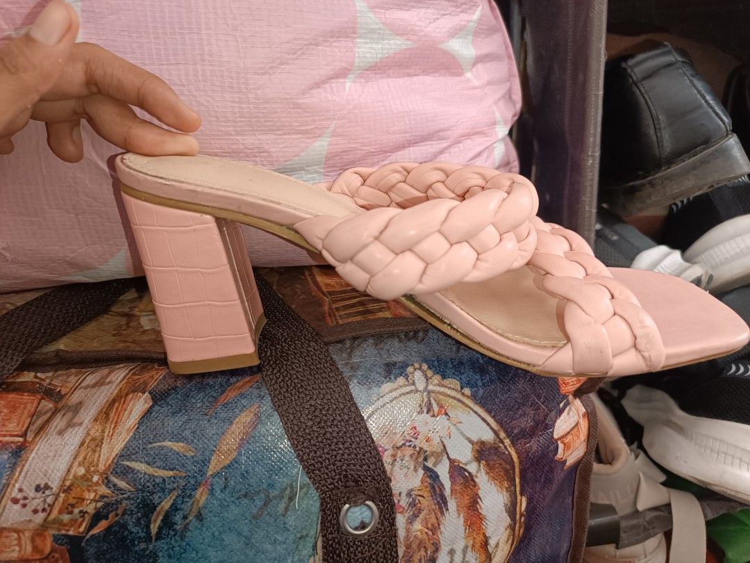 Pink Braided Block Heel Sandals (Category: Heels) located in Manila. Submitted by lorrrsz (Listing ID 1469109382, Image 2). Description: - Style: Pink braided strap heels with chunky block heels - Size: 38 - Condition: Brand new, never been used - Flaw: Minor peeling on the underside/sole, but entirely repairable - Note: Super cute sandals waiting for a new home!.