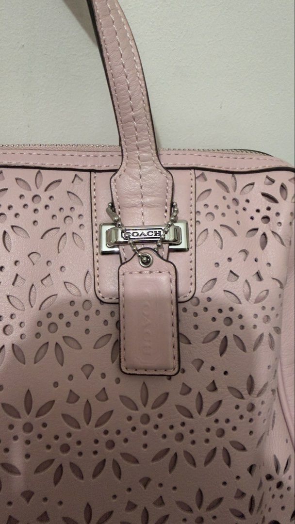 Pink Coach Taylor Eyelet Leather Satchel (Category: Luxury Bags & Wallets) located in Manila. Submitted by coffeepanda1234 (Listing ID 1469088455, Image 3). Description: No issue super nice in person :) With care card.