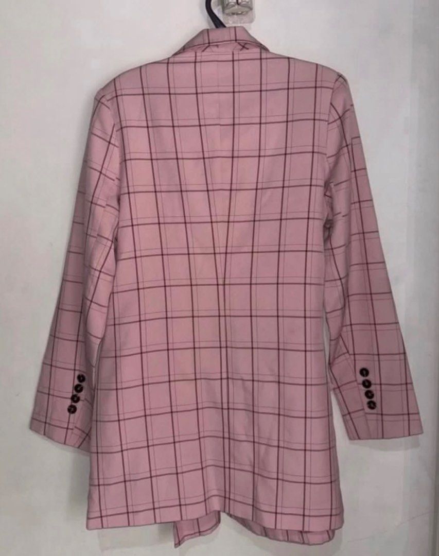 Pink Plaid Double-Breasted Blazer with Belt (Category: Coats, Jackets and Outerwear) located in General Trias. Submitted by r_bimil (Listing ID 1469158019, Image 2). Description: Pink Plaid Double-Breasted Blazer with Belt for sale!.