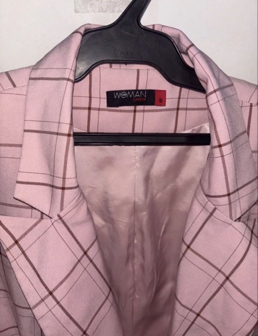 Pink Plaid Double-Breasted Blazer with Belt (Category: Coats, Jackets and Outerwear) located in General Trias. Submitted by r_bimil (Listing ID 1469158019, Image 3). Description: Pink Plaid Double-Breasted Blazer with Belt for sale!.