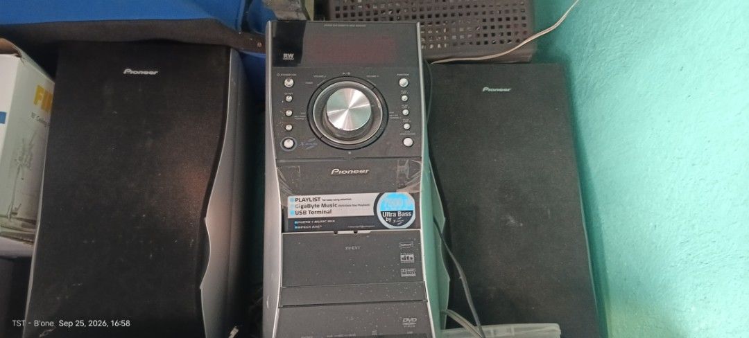 Pioneer XV-EV7 Stereo DVD Cassette Receiver System (Category: Soundbars, Speakers & Amplifiers) located in Manila. Submitted by silverstone213 (Listing ID 1469007573, Image 2). Description: Pioneer XV-EV7 full home audio stereo system - Includes main unit, two large floor-standing speakers, and smaller wall-mounted speakers - Features USB terminal, DVD playback, DivX, DTS surround, and Dolby Digital support - Powers up and tested working with ama