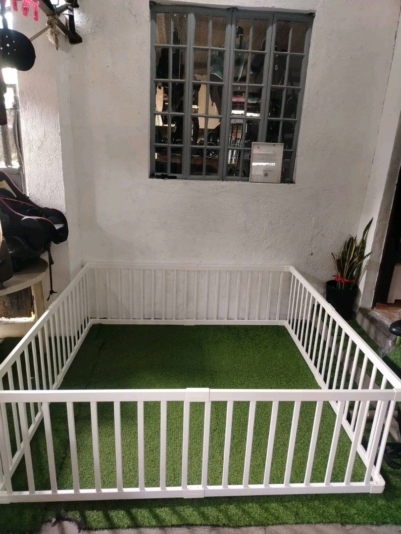 Playpen (Category: Cots & Cribs) located in Dasmarinas. Submitted by sheanne0828 (Listing ID 1469146816, Image 3). Description: ‼️👇👇 Yaayyyy... Soafer Shala ng atake nitong istetik white wooden playfence natin mga mie😍‼️ 👉 Brandnew Elegant Wooden Playfence 👉 8 pcs Interconnected panels 👉 Easy to assemble and store when not in use. 👉 69x69 inches super spacious 👉 Shipping nationwide😍.